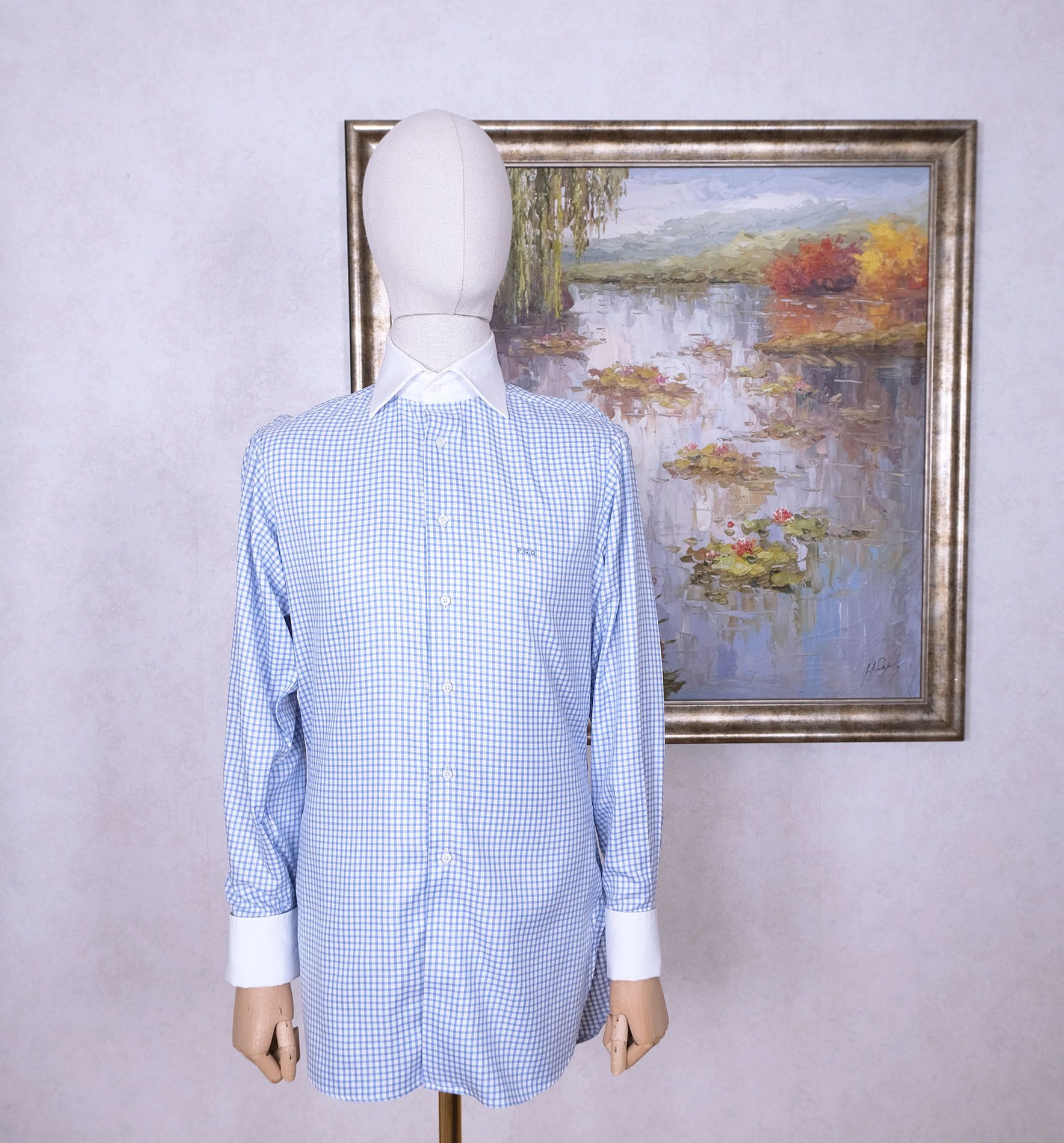 Savile Row Dege & Skinner, blue bespoke collar shirt, size 15.5 Size US M / EU 48-50 / 2 - 1 Thumbnail