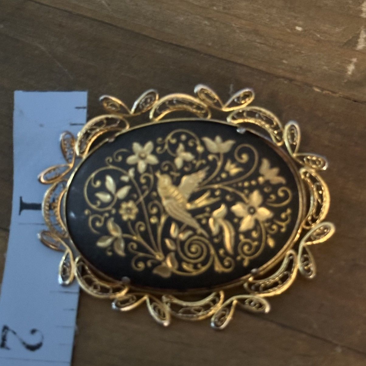 Vintage Vintage large oval Damascene bird brooch Size ONE SIZE - 2 Thumbnail