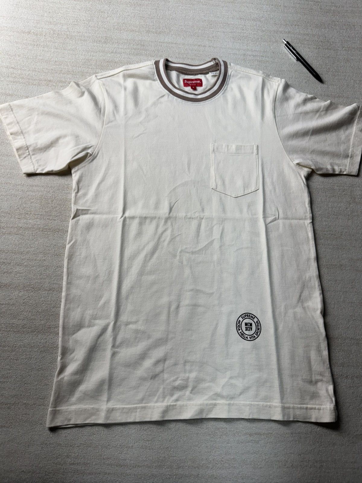 Supreme Supreme Rib Pocket Tee Off-White Natural SS16 Size US S / EU 44-46 / 1 - 1 Thumbnail