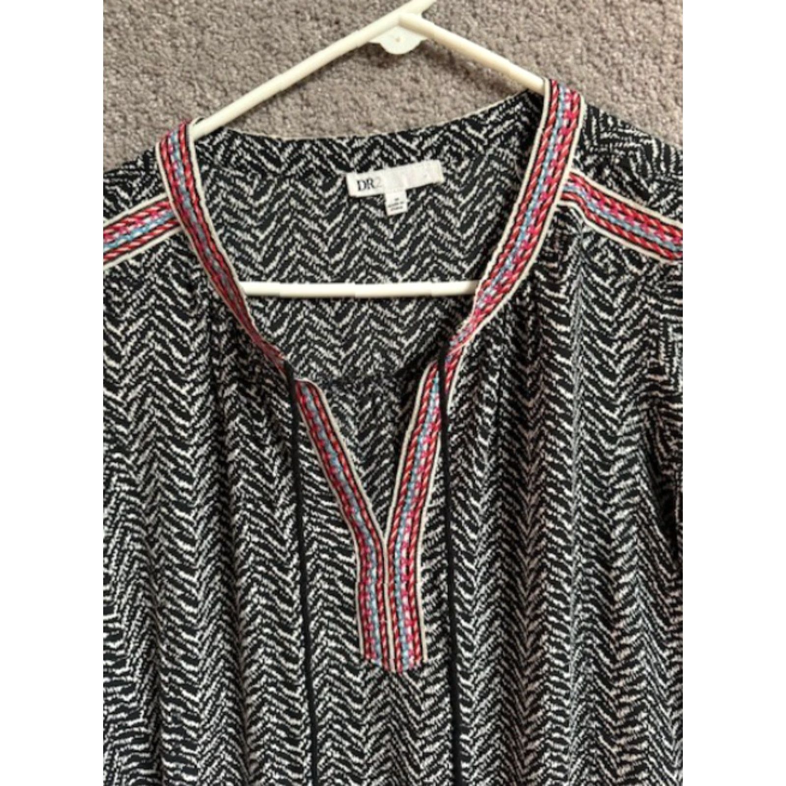 Vintage VINTAGE 90s Y2K Tassled Blouse Geometric Southwestern Boho Fairy Whimsigoth Medium Black Daniel Rainn Blouse Women M/Regular Womens Size M / US 6-8 / IT 42-44 - 3 Thumbnail