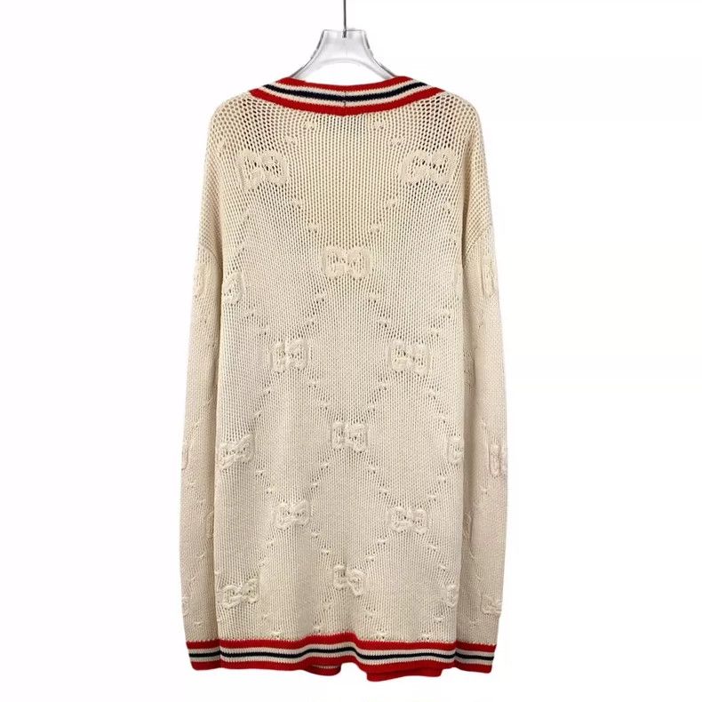 Gucci Gucci Beige striped logo jacquard hollow wool V-neck long-s Size M / US 6-8 / IT 42-44 - 2 Thumbnail