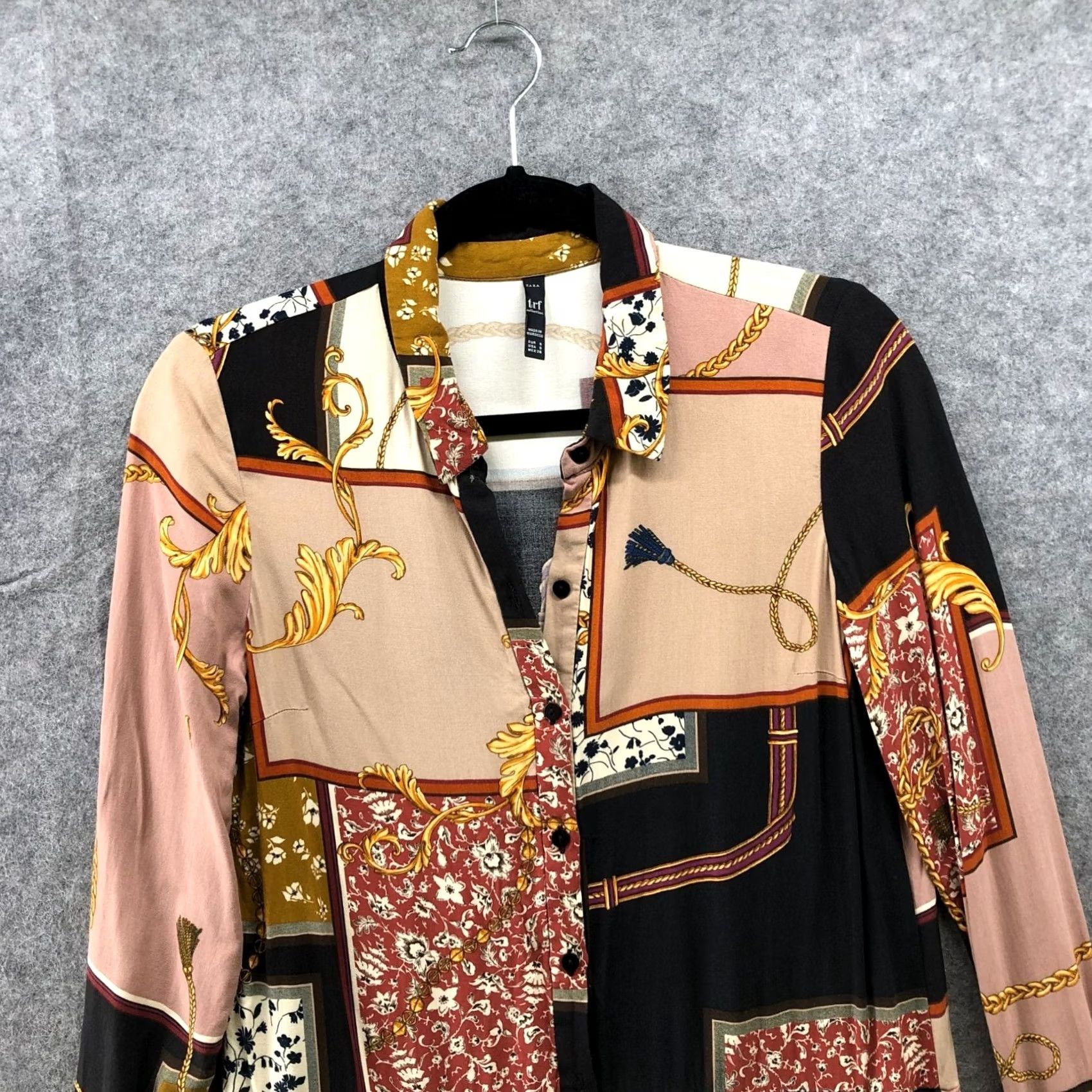 Zara Zara Shirt Dress Womens S Patchwork Chain Print Pleated Rayon Long Sleeve Mini A-Line Bohemian Hippie Beige Velvety? Size S / US 4 / IT 40 - 3 Thumbnail