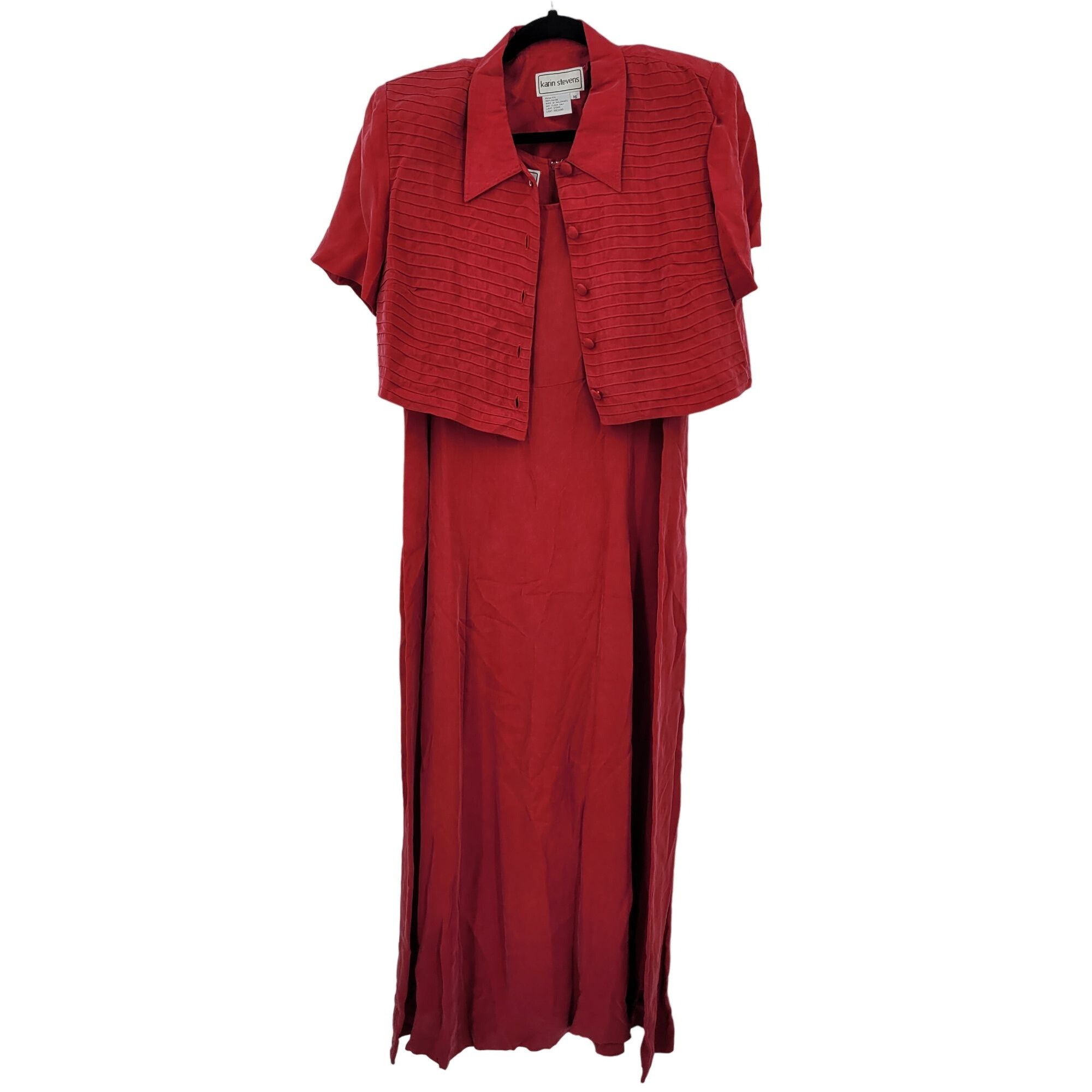 Vintage Karin Stevens Red Sleeveless Modest Maxi Dress 16 2pc Set Pl Size XXL / US 16-18 / IT 52-54 - 5 Thumbnail