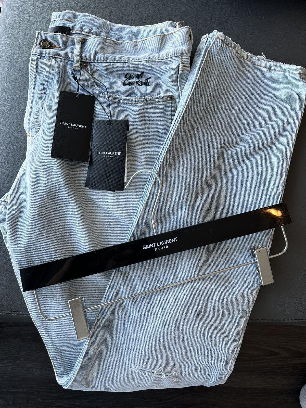 Saint Laurent Paris SLP Super Rare Brand New Trashed Ripped Skinny Denim Jeans Size US 33 - 16 Thumbnail