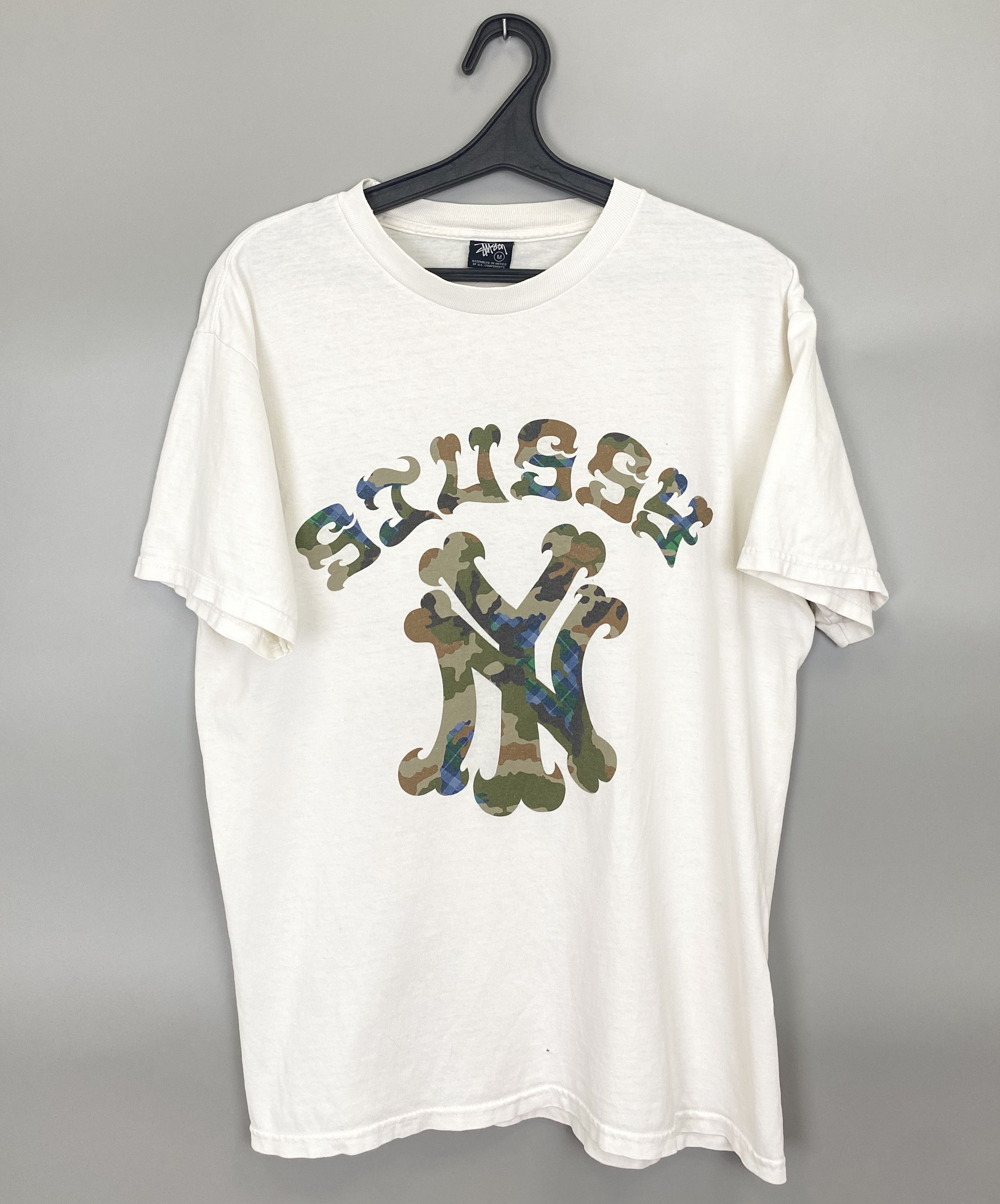 Stussy Vintage Stussy NY New York White Tee Camo Big Logo | Grailed