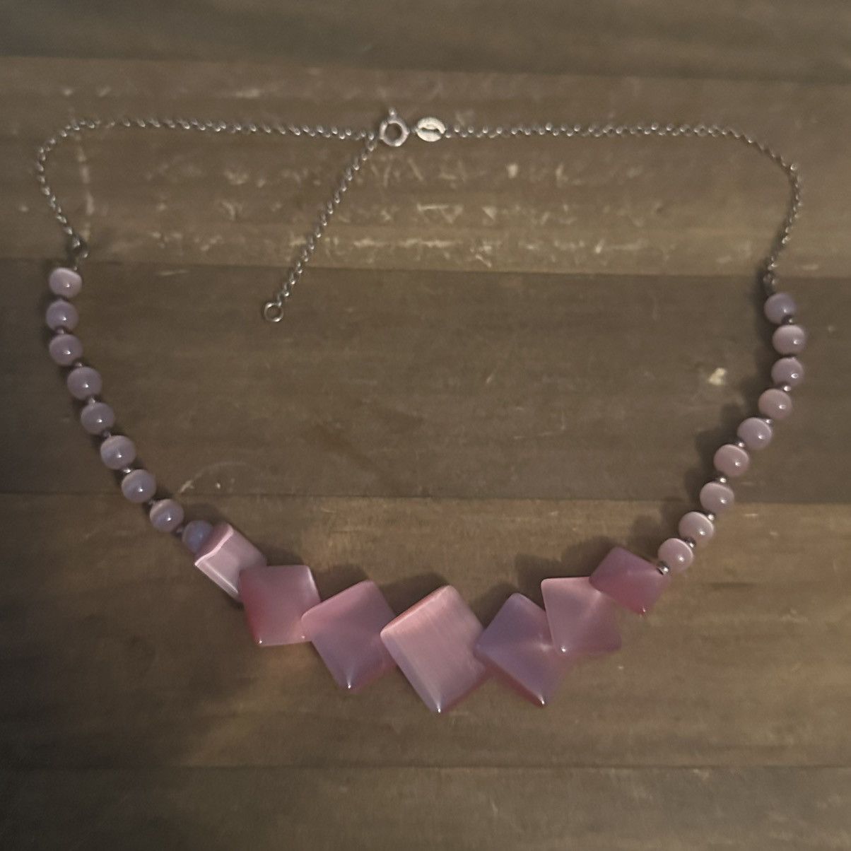 Vintage Vintage 925 pink cats eye bead necklace Size ONE SIZE - 2 Thumbnail