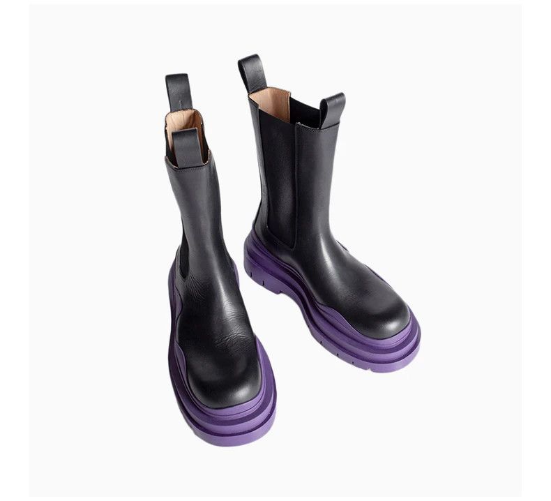 Bottega Veneta o1n1vont1124 Tire Chelsea Boots in Black/Purple Size US 9.5 / IT 39.5 - 3 Thumbnail
