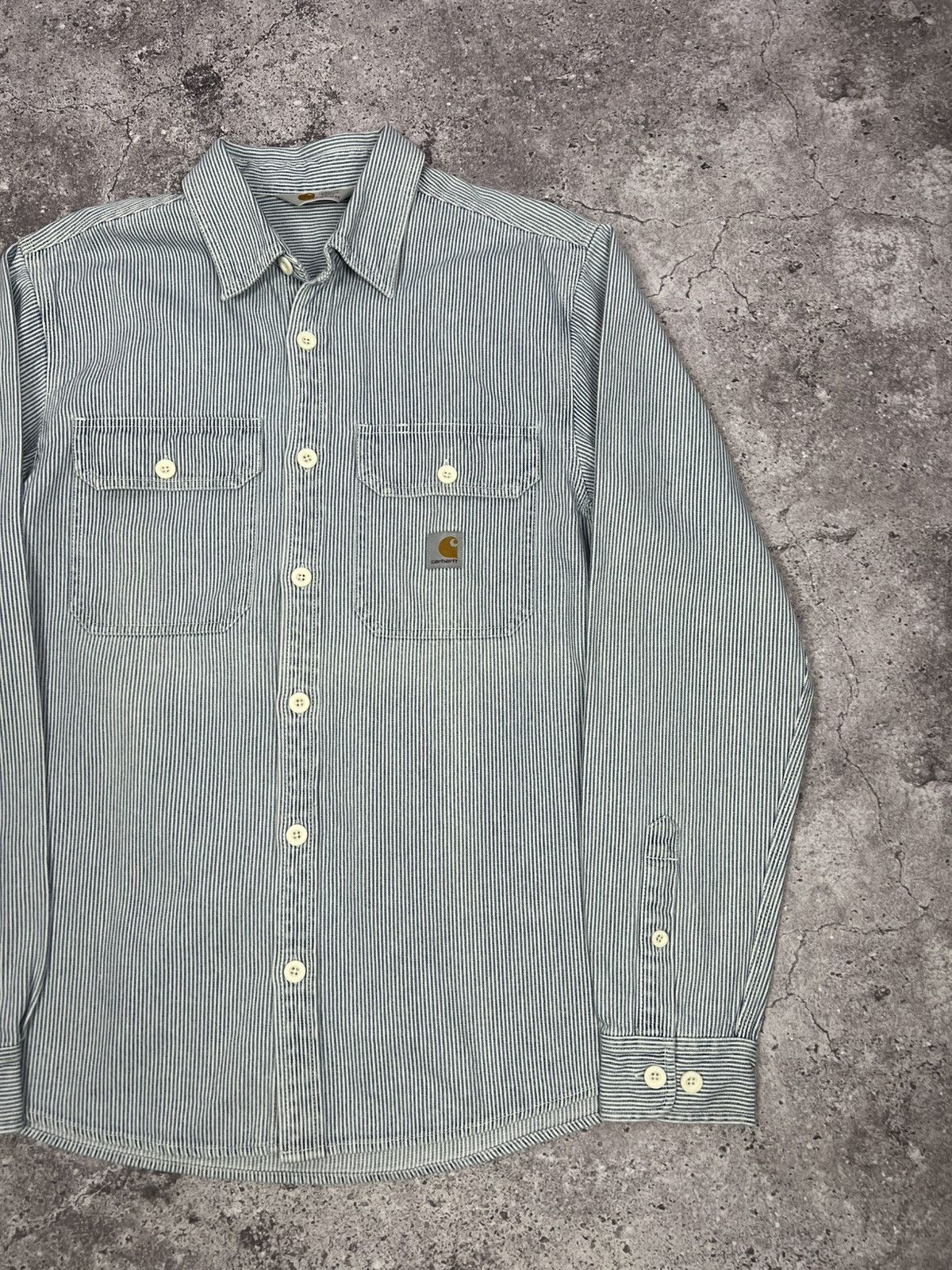Vintage Carhartt Logo Striped Shirt Button Up Long Sleeve