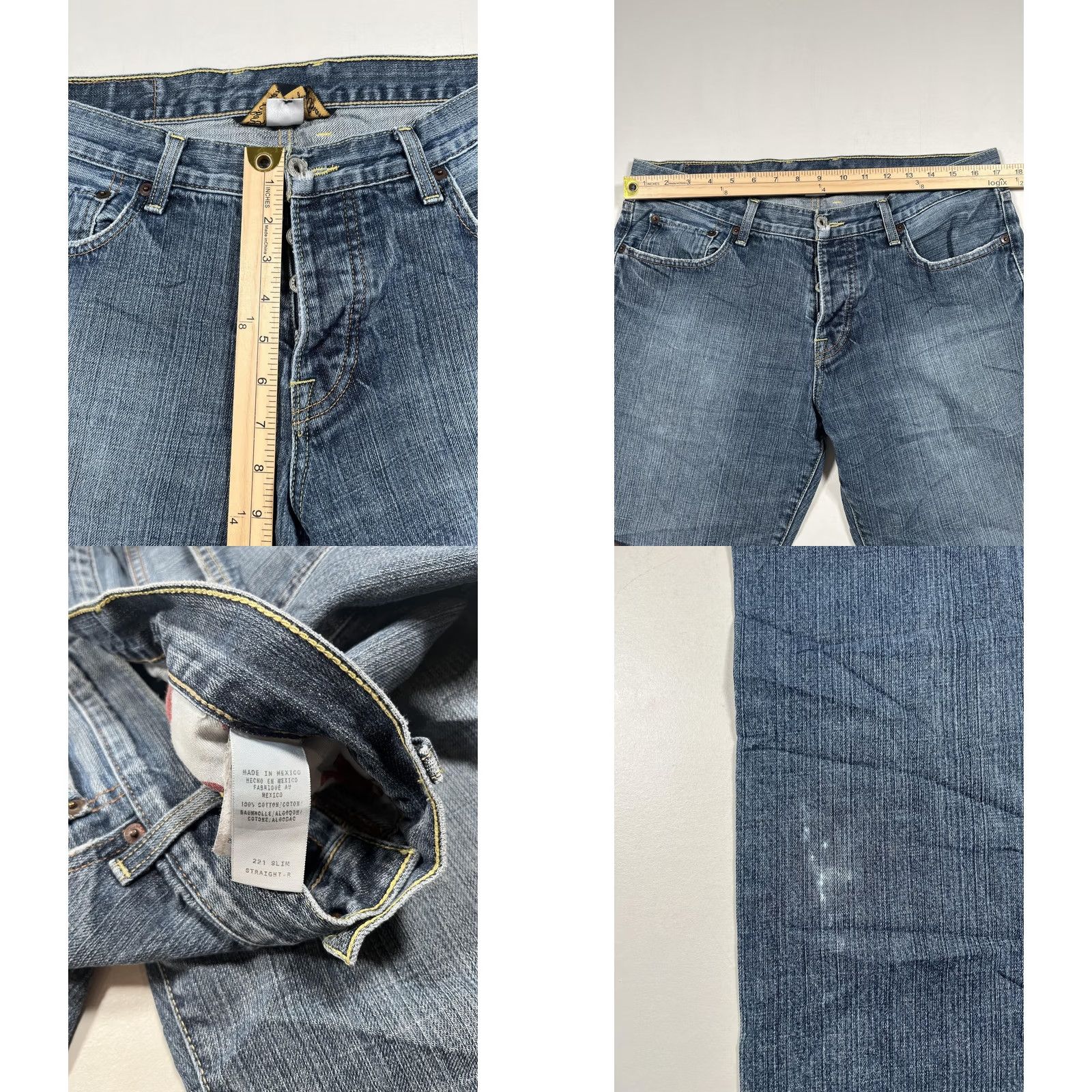 Lucky Brand Lucky Brand 221 Slim Straight Jeans Mens 34 Blue Medium Wash Denim Distressed Pockets Logo 221 Slim Straight-R Zip Fly Size US 34 / EU 50 - 8 Thumbnail