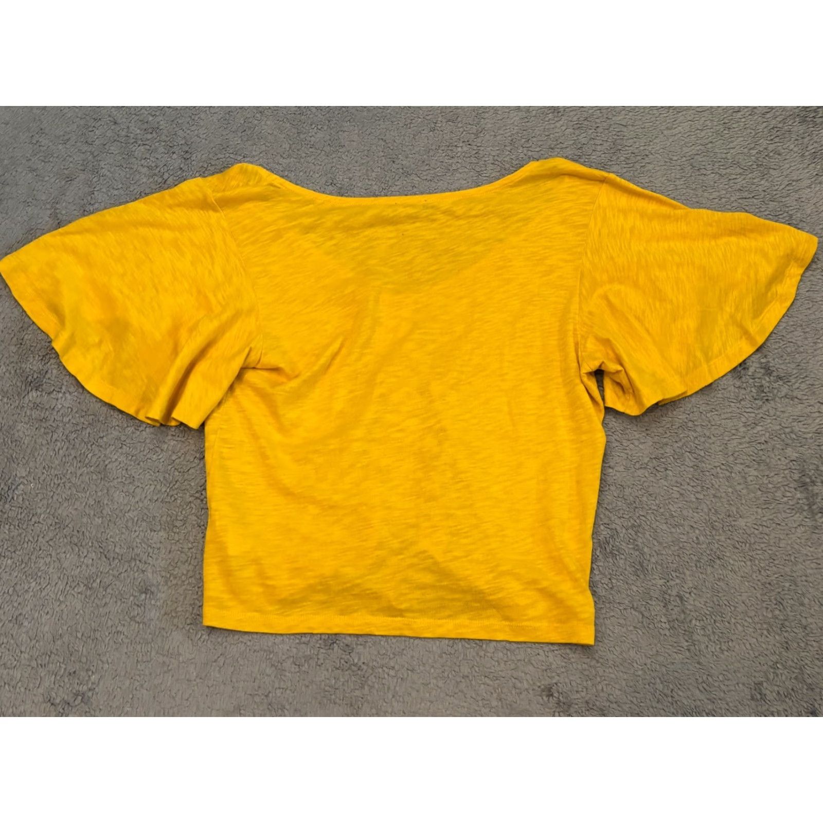 Express Express Blouse Womens M Yellow Short Sleeve Ruched Drawstring Front Regular Fit Bell Sleeve Shirt Size M / US 6-8 / IT 42-44 - 5 Thumbnail