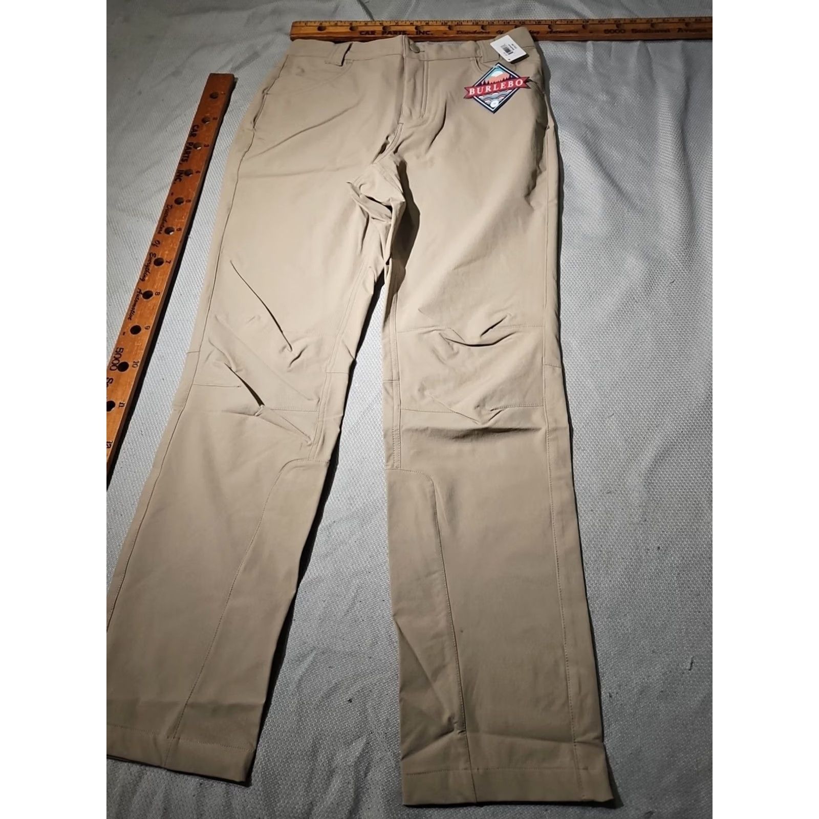 Vintage burlebo Challenger Pants Mens M Beige Chino Knit Polyester Spandex Regular Straight Front Pocket Logo 30in Inseam Vintage No Size US 31 - 5 Thumbnail