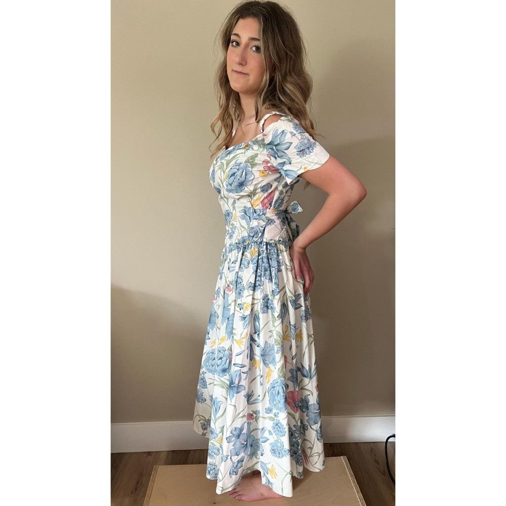 Vintage BNWT Deadstock 1980s Vtg Womens Spring Flowers Floral Dress Size L / US 10 / IT 46 - 3 Thumbnail