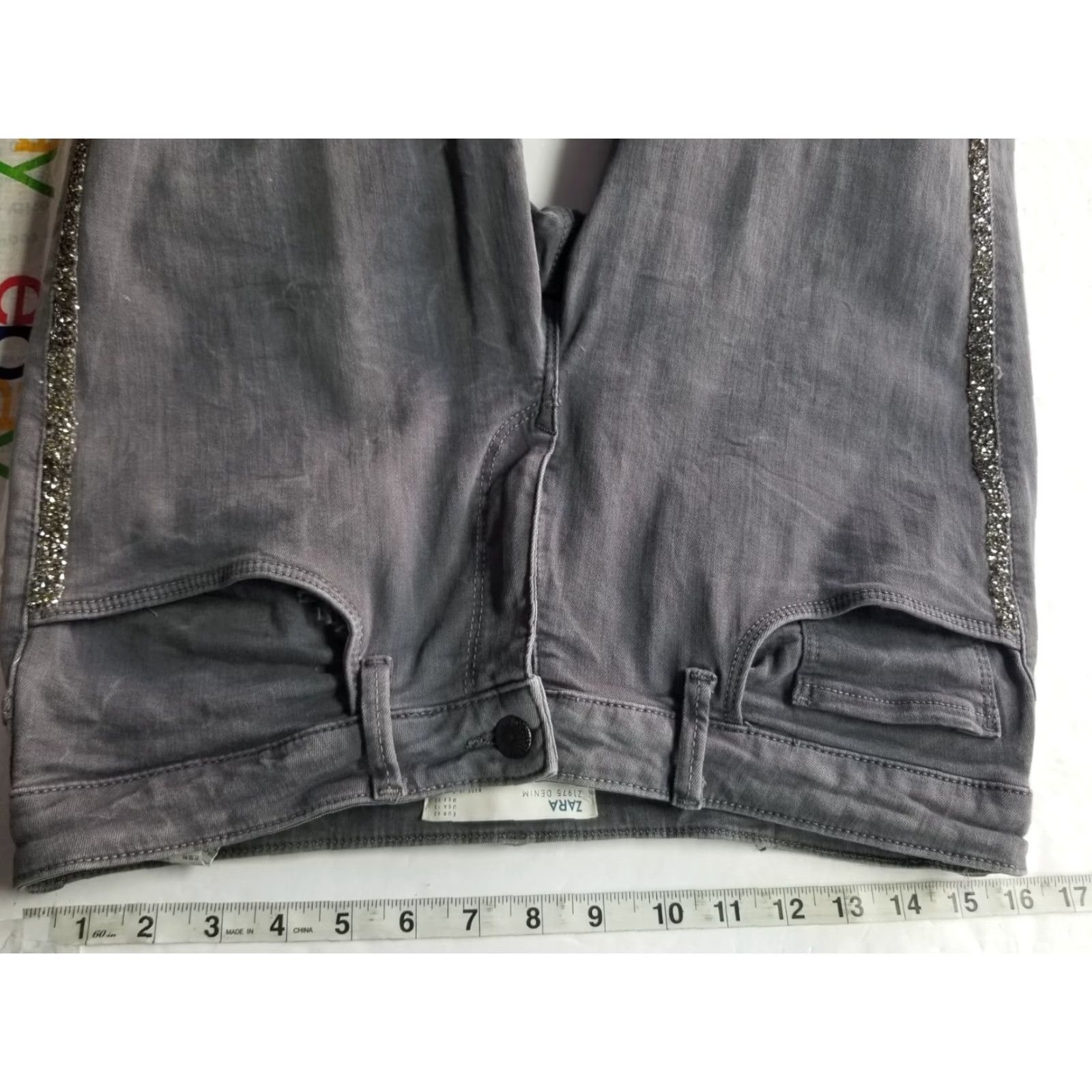 Zara Zara Jeans Denim Gray Embellished Distressed Slim Skinny Size 10 Women Regular 32 Inseam 26 Edge Edge Size 32" / US 10 / IT 46 - 3 Thumbnail