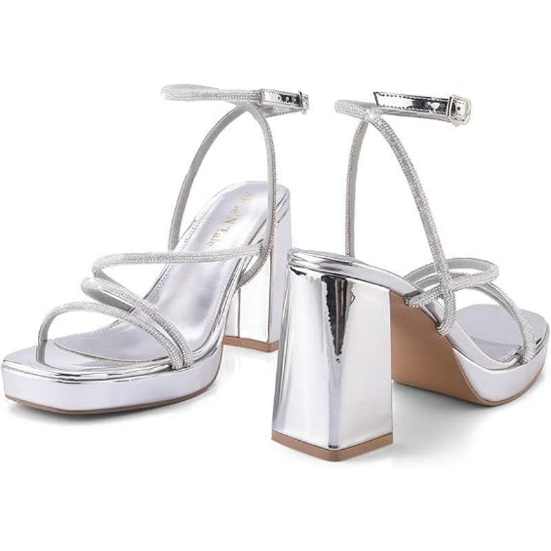 Other Shoe'N Tale Women's 8 Silver Mirror Platform Heel Sandals Size US 8 / IT 38 - 4 Thumbnail