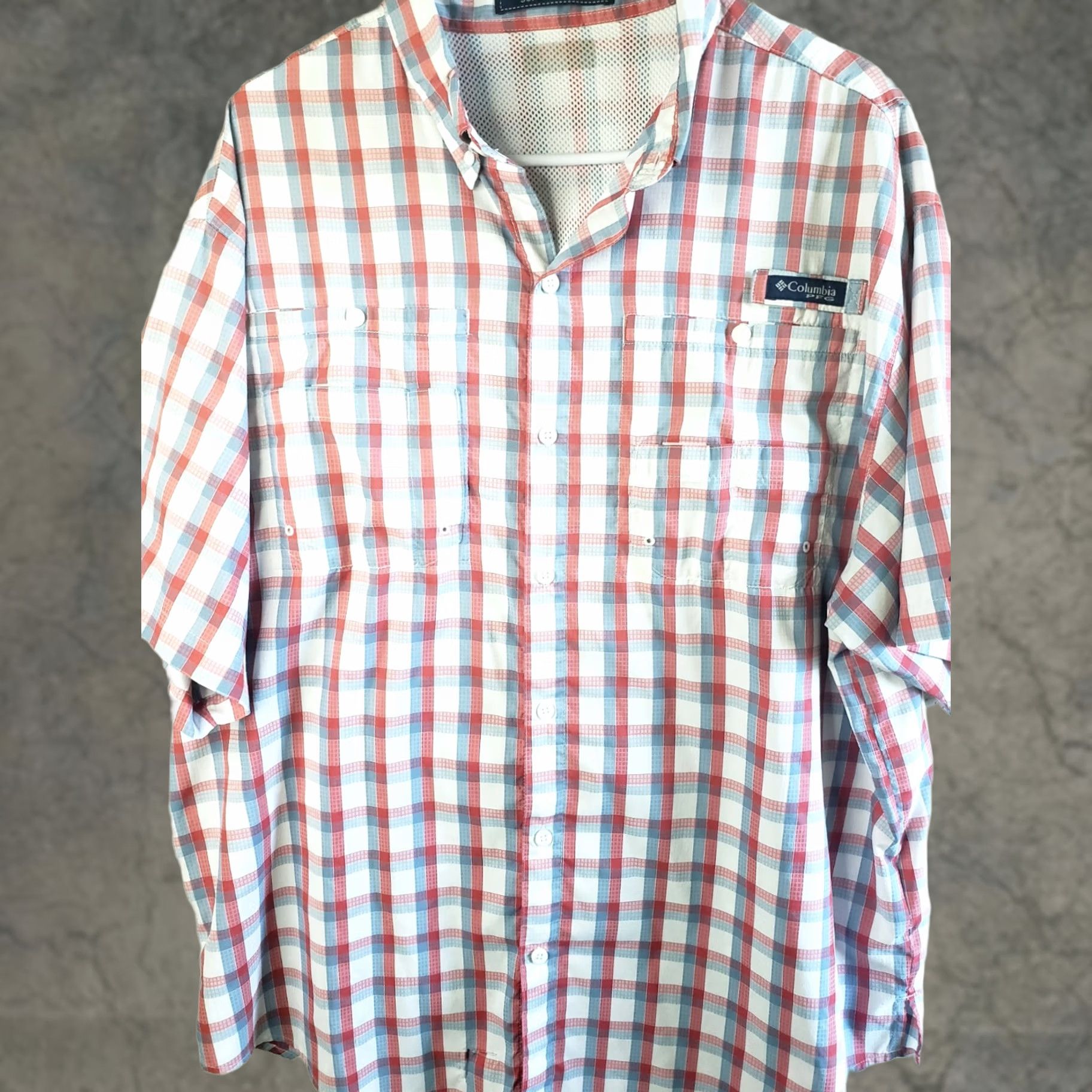Vintage Columbia Mens XL PFG Super Tamiami S. Sleeve Red White Blue Plaid Button Shirt Size US XL / EU 56 / 4 - 1 Thumbnail