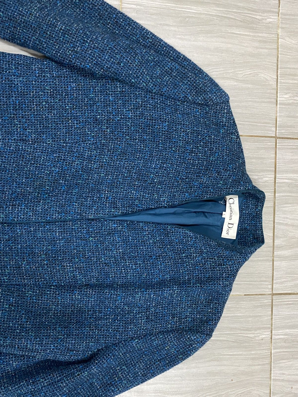 Christian Dior Vintage Tweed Jacket Blue | Minimal Collar