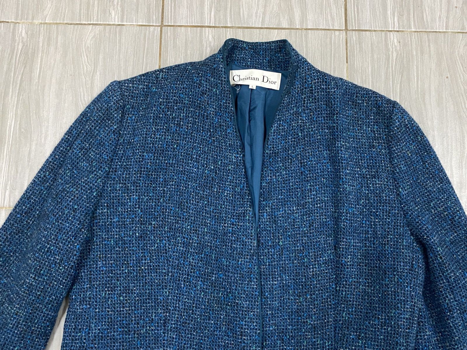 Christian Dior Monsieur Christian Dior Vintage Tweed Jacket Blue | Minimal Collar Size L / US 10 / IT 46 - 6 Thumbnail