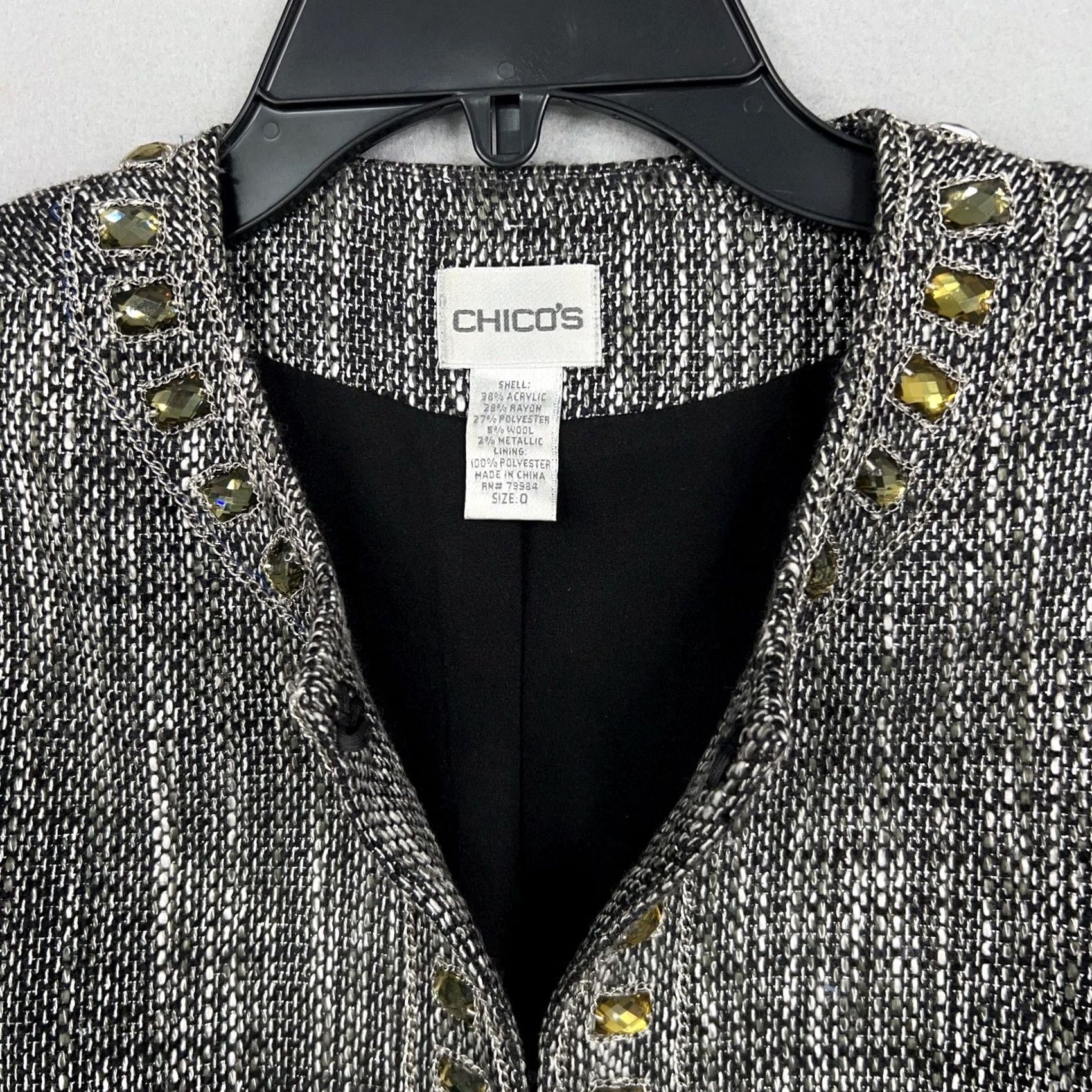 Vintage Chicos Jacket Women 0 Metallic Jewel Embellished Tweed Long Blazer Career Casual Party/Cocktail Size S / US 4 / IT 40 - 4 Thumbnail
