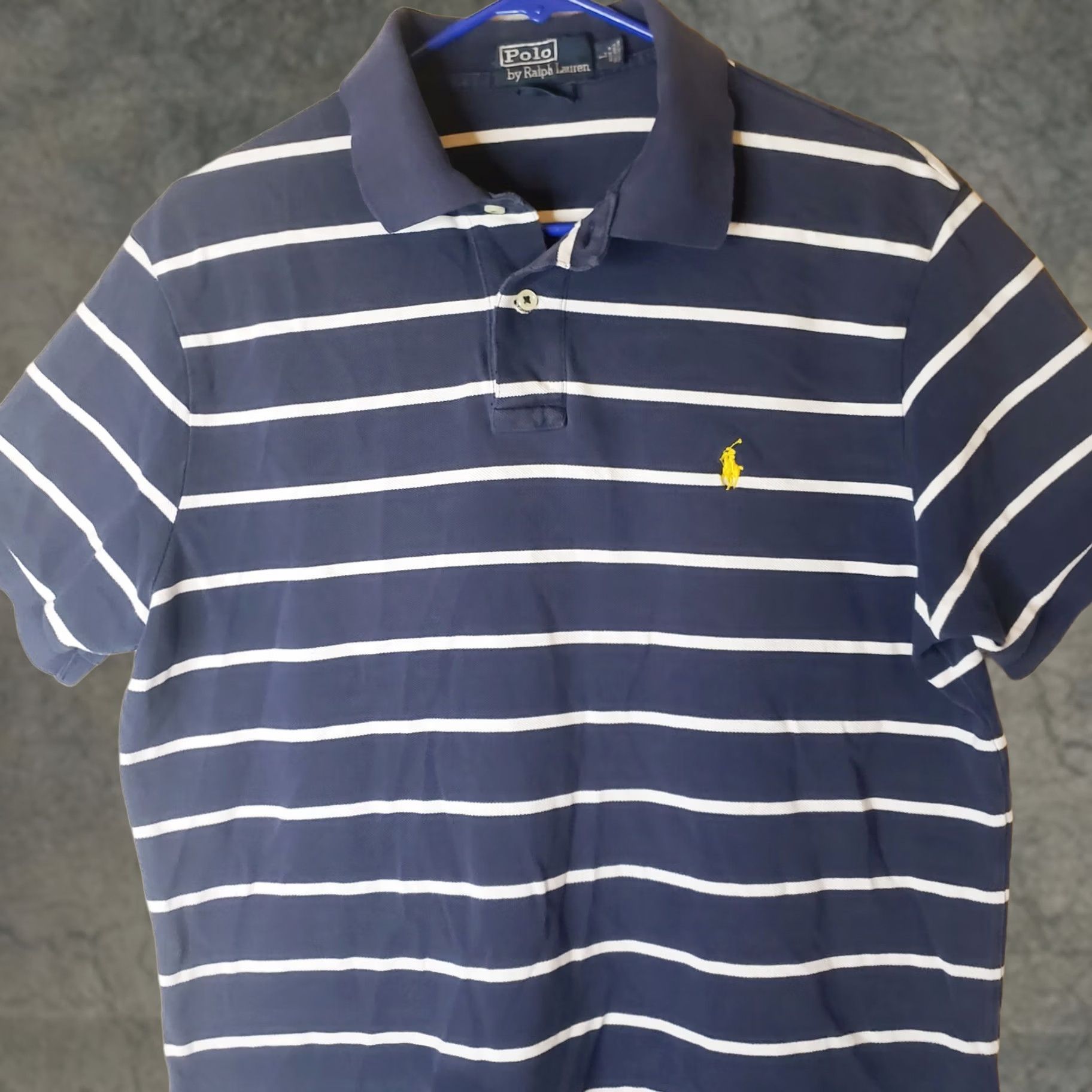 Polo Ralph Lauren Polo Ralph Lauren Polo Shirt Men L Navy Blue Striped Yellow Pony Logo Custom Fit Short Sleeve Embroidered 100% Cotton Golf Classic Preppy Size US L / EU 52-54 / 3 - 1 Thumbnail