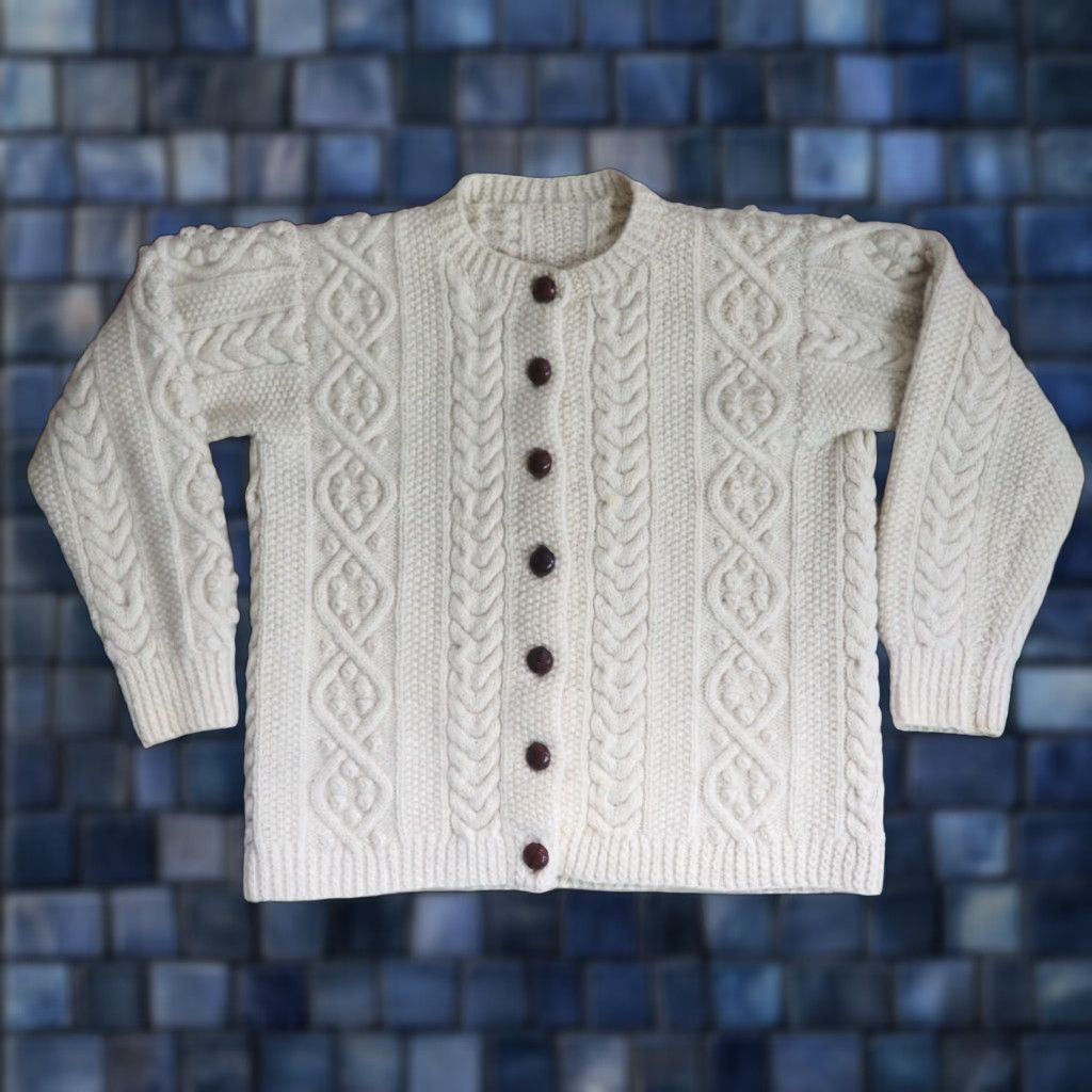 Vintage VTG 60s 70s Cream Ivory Cable Knit Boho Button Fisherman Cardigan Womens L Size L / US 10 / IT 46 - 1 Thumbnail