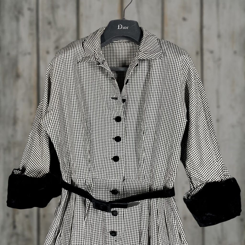 Velvet VINTAGE 1950s Rockabilly Gingham Plaid Dress Women Small Black Velvet Shirtwaist Nylon Size S / US 4 / IT 40 - 1 Thumbnail