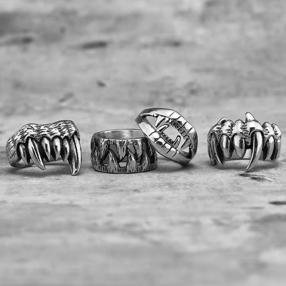 Jewelry Gothic Stainless Steel Set Of 4 Rings Teeth Punk Size ONE SIZE - 3 Thumbnail