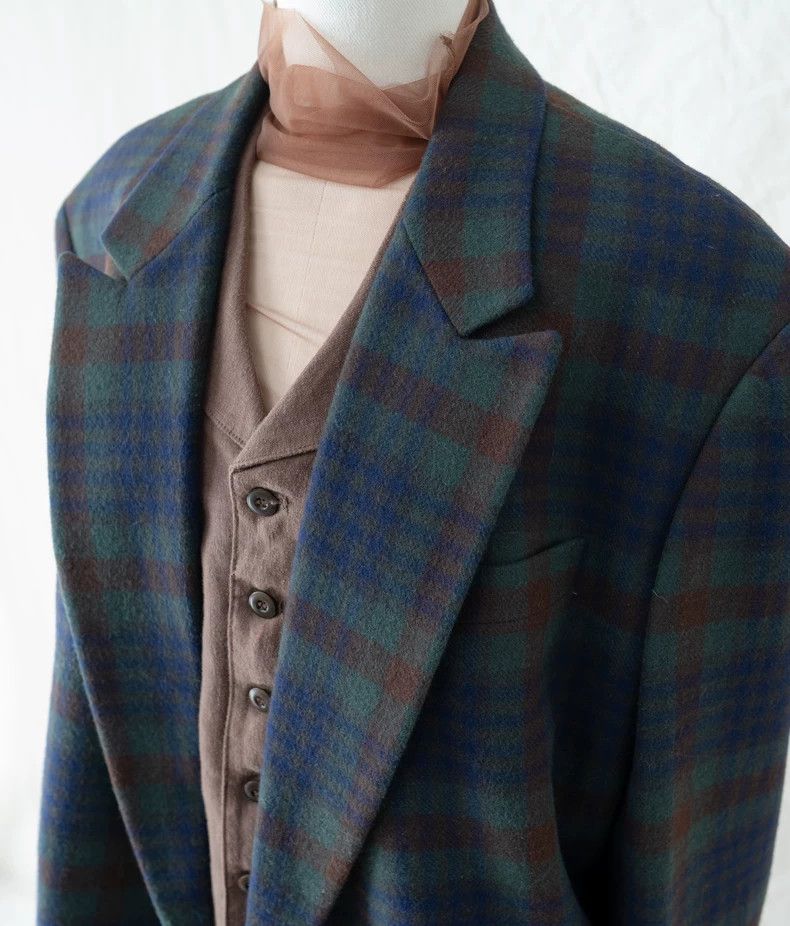 Yohji Yamamoto Yohji Yamamoto size s Blue-green wool plaid double-breasted Size 38R - 3 Thumbnail