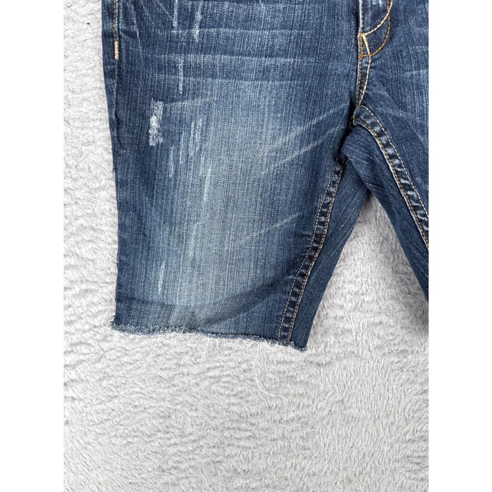 Denime R.E.U.S.E Denim Shorts Womens 28 Blue Cutoff Raw Hem Embroidered Distressed Cross Back Pockets Size 28" / US 6 / IT 42 - 3 Thumbnail