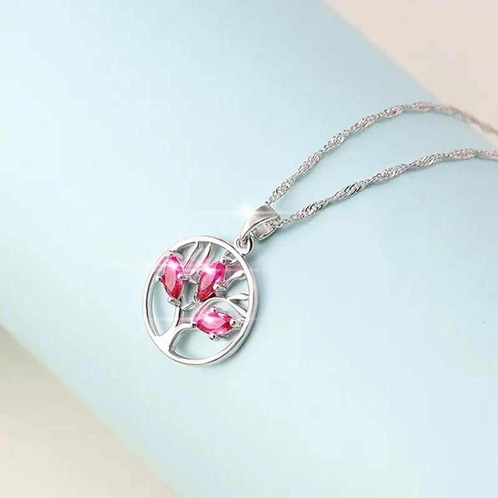 Designer Sterling Silver Pink Marquise Tree of Life Necklace Size ONE SIZE - 2 Thumbnail