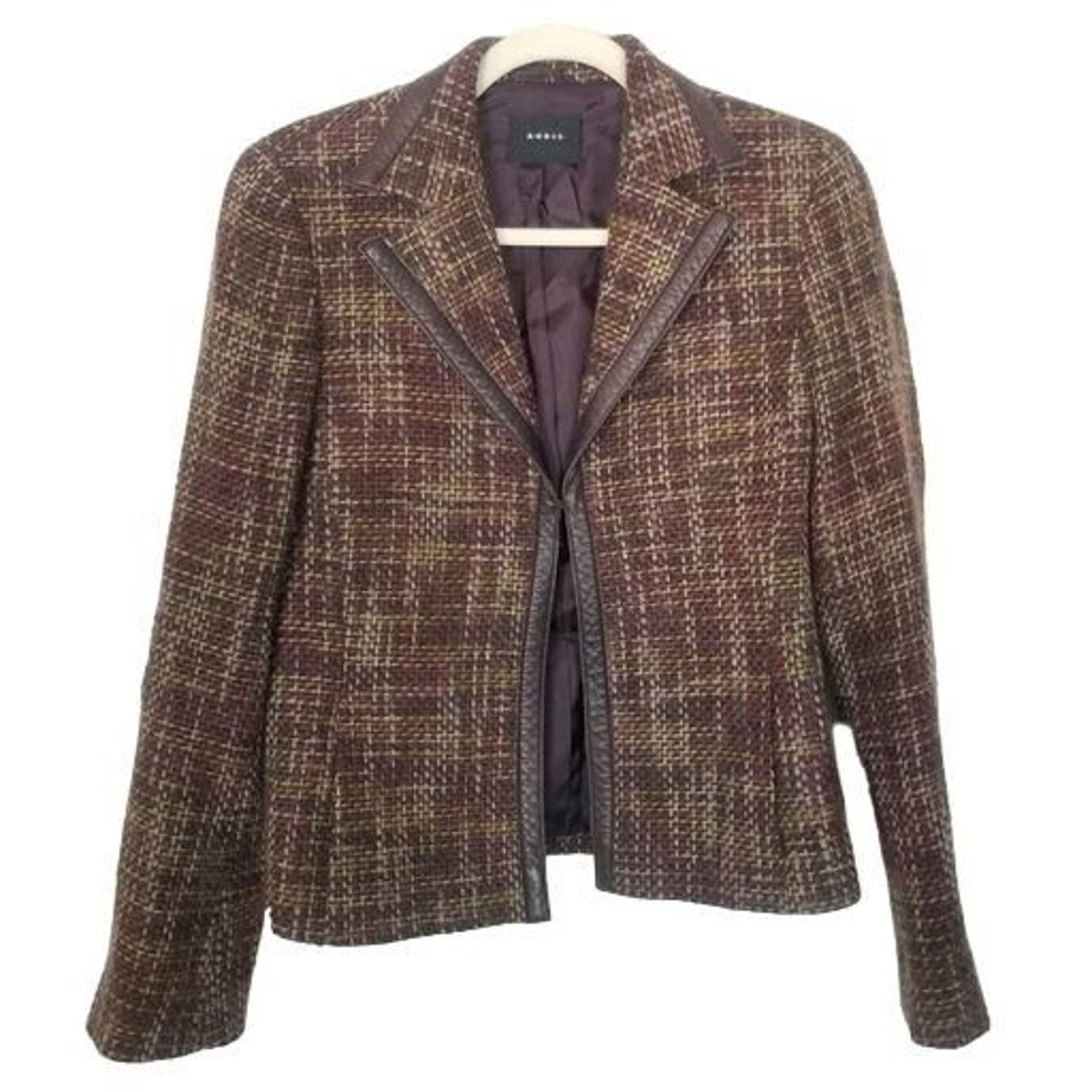 Akris Arkis Womens Wool Alpaca Tweed Blazer Size 8 Leather Trim Size M / US 6-8 / IT 42-44 - 1 Thumbnail