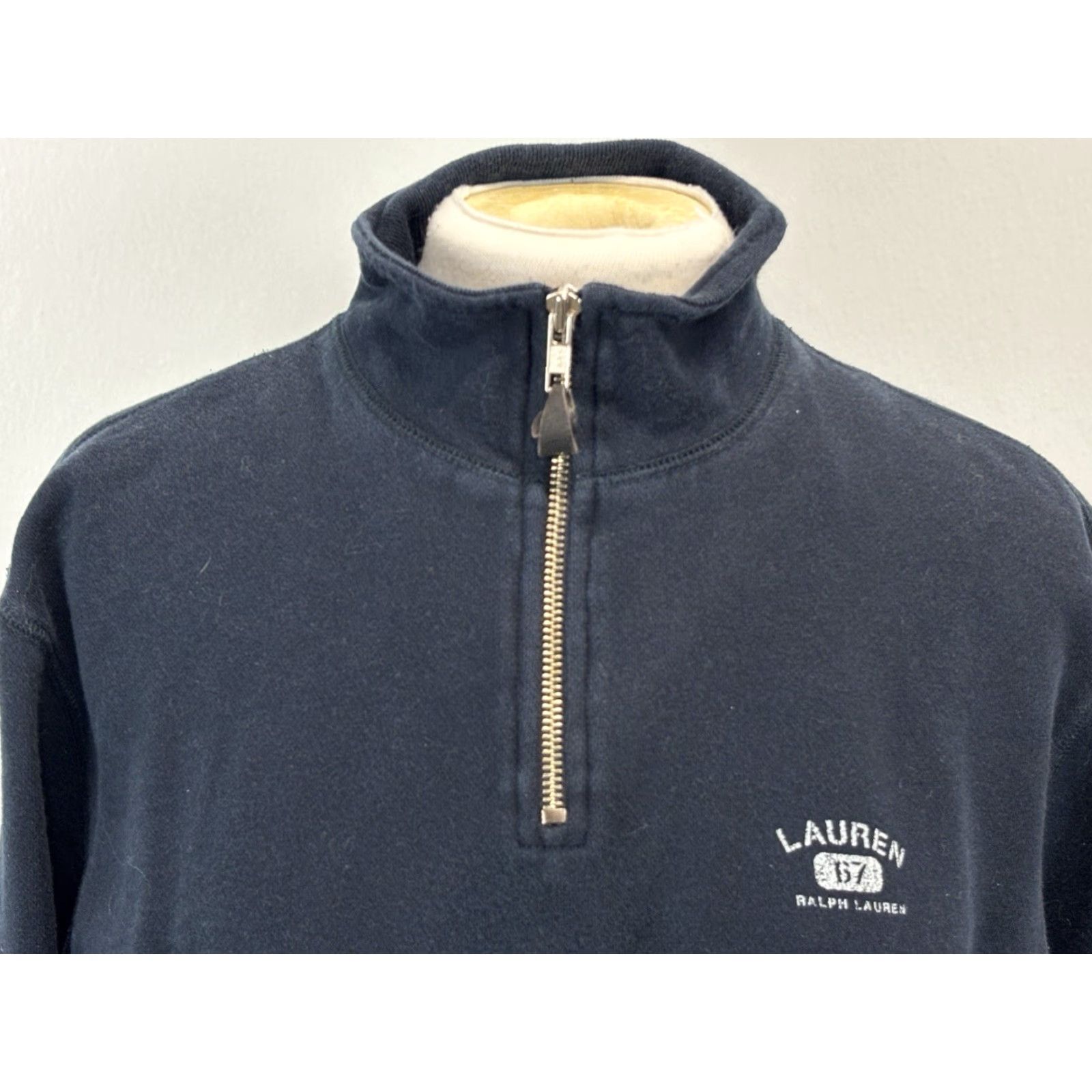 Ralph Lauren VINTAGE Lauren Ralph Lauren 2 Pc Jogging Outfit Shirt Pants Set Womens PS Petite Navy Pullover Mock Neck 1/4 Zip Comfort Easy Care Size S / US 4 / IT 40 - 3 Thumbnail