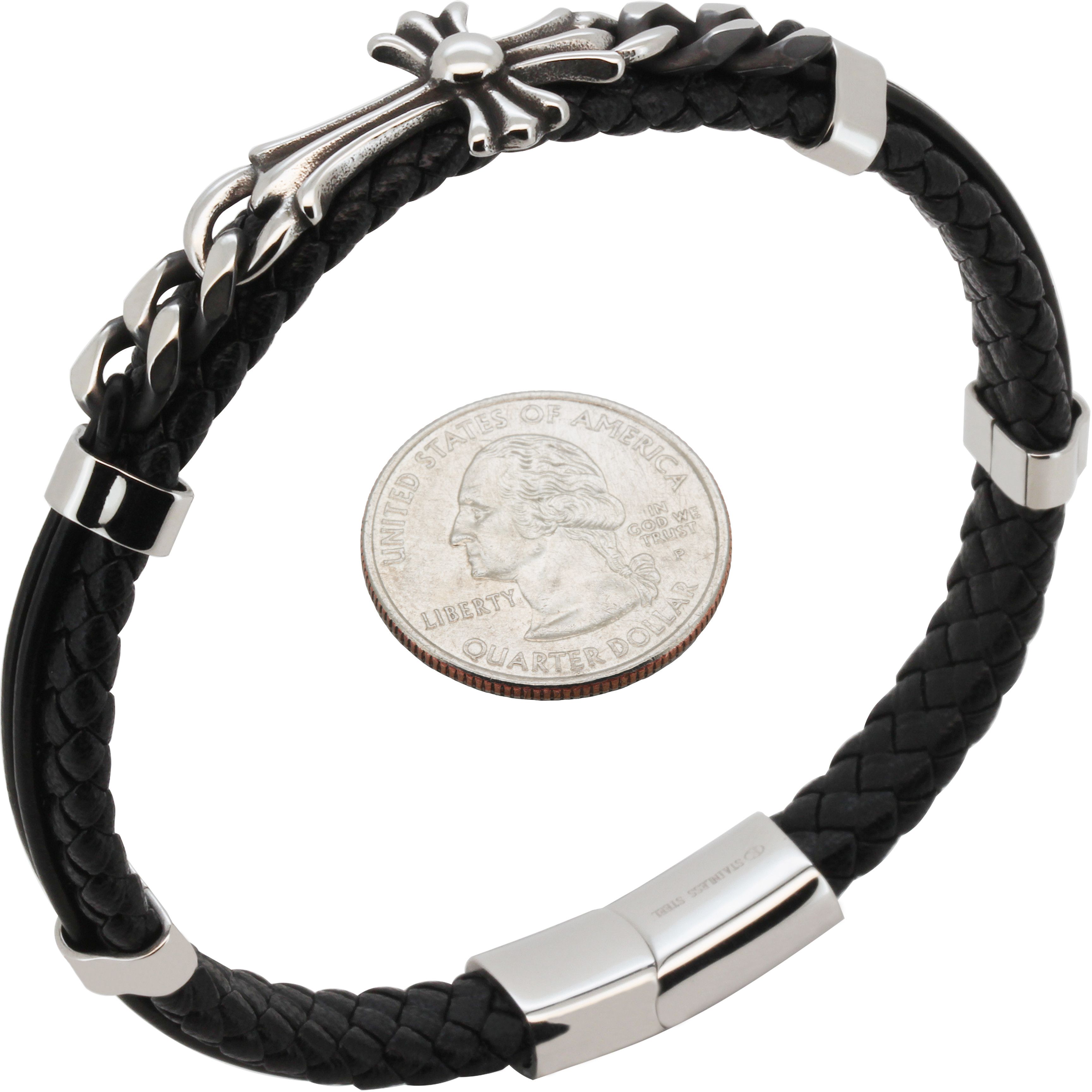 Other 316L Stainless Steel 14mm Cross Leather Bracelet 8.5” Size ONE SIZE - 1 Preview
