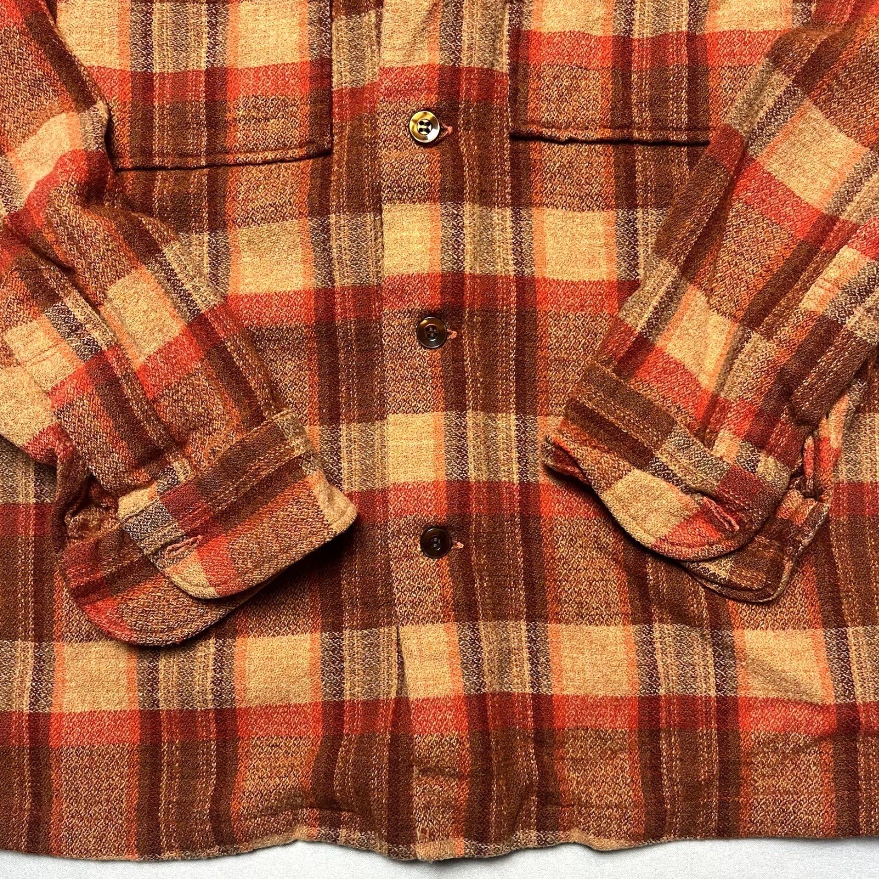 Pendleton VINTAGE Pendleton Shirt Shadow Plaid Wool Loop Collar 60s Orange S Mens Button-Up Size US S / EU 44-46 / 1 - 5 Thumbnail