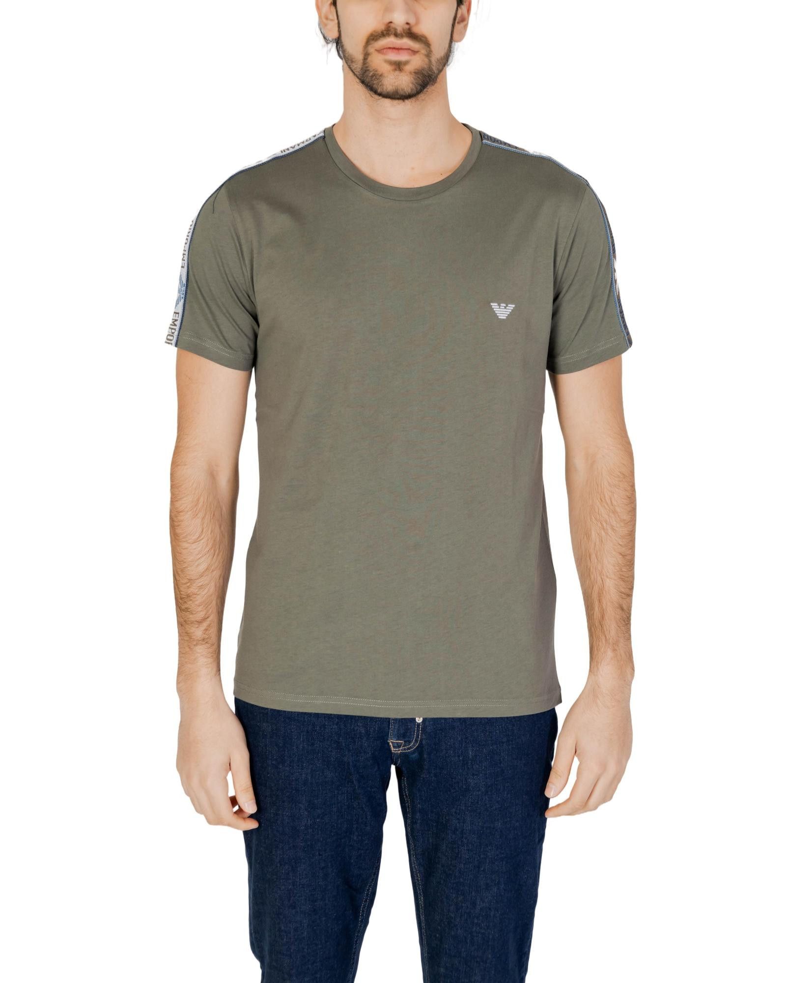 image of Emporio Armani Cotton Round Neck T-Shirt in Green, Men's (Size Small)