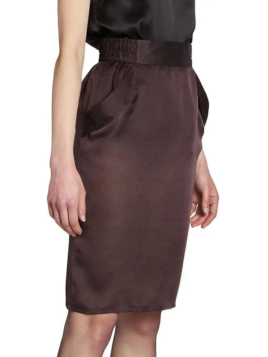 Saint Laurent Paris o1s1wg111024 Silk Muslin Pencil Mini Skirt in Dark Brown Size 27" / US 4 / IT 40 - 4 Thumbnail