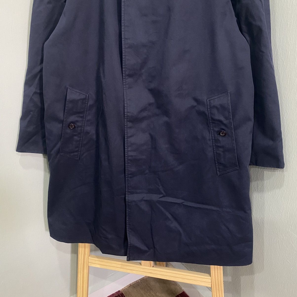 Burberry VTG Burberry Navy Balmacaan Coat Nova Check Lining England Size US L / EU 52-54 / 3 - 5 Thumbnail