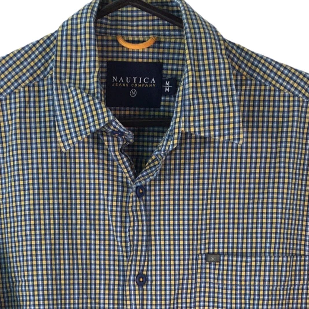 Nautica Nautica Button Front Shirt Mens Blue Brown Gingham Short Sleeve Cotton Pocket M Size US M / EU 48-50 / 2 - 3 Thumbnail