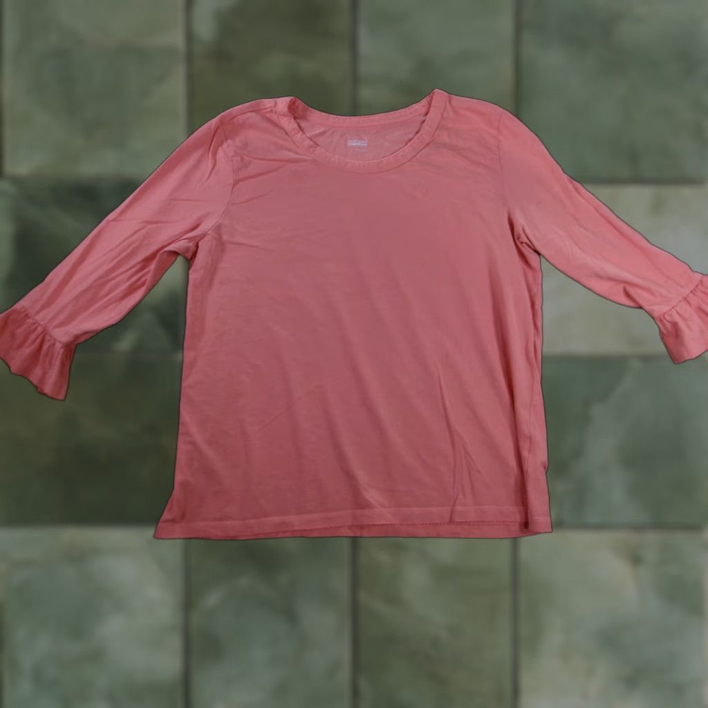 Basic Editions VINTAGE Basic Editions Women's Blouse 2XL Pink Ruffle Cuffs Casual Summer Officewear Size XXL / US 16-18 / IT 52-54 - 1 Thumbnail
