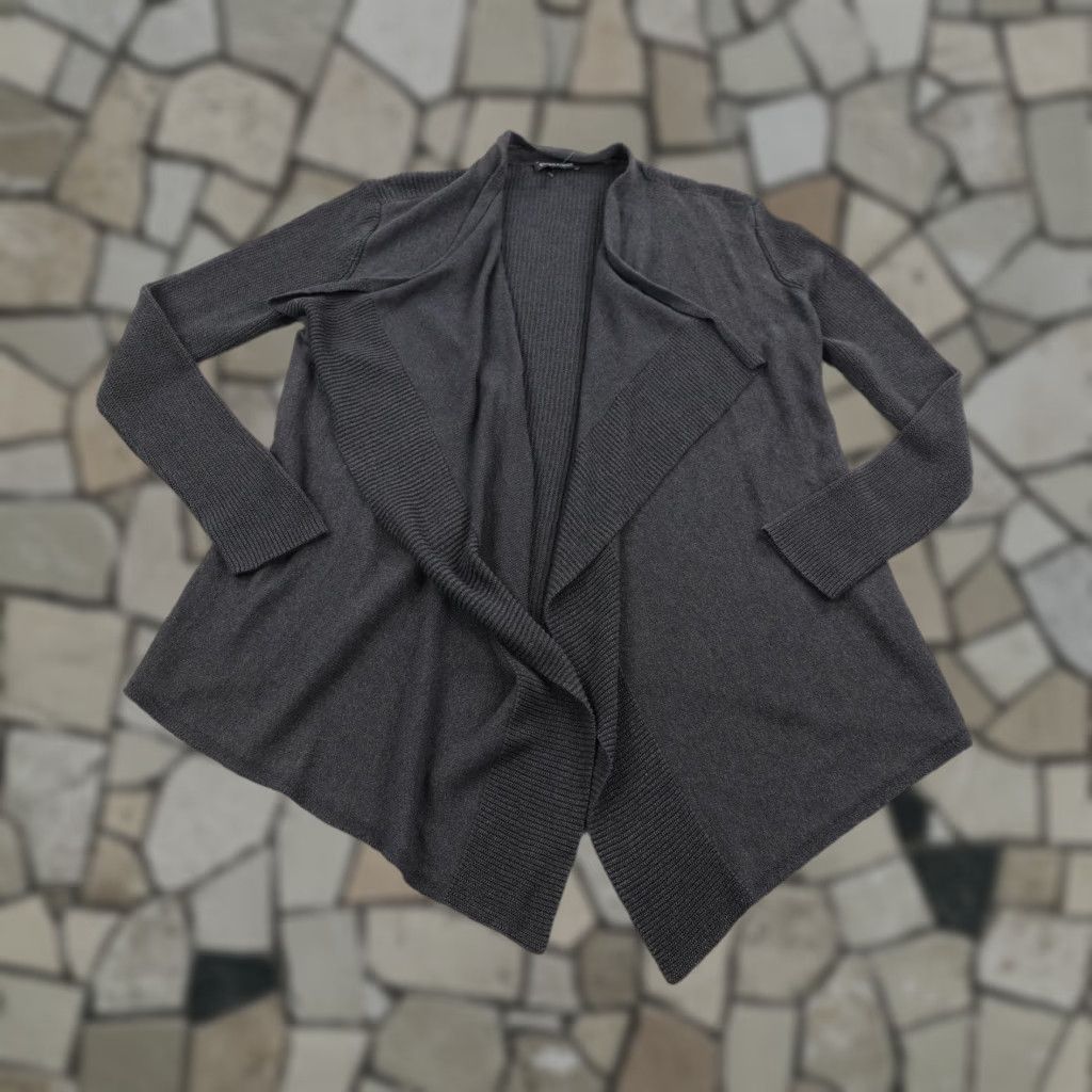 Eileen Fisher Cardigan Womens Petite Medium Grey Open Front Silk Blend Sweater