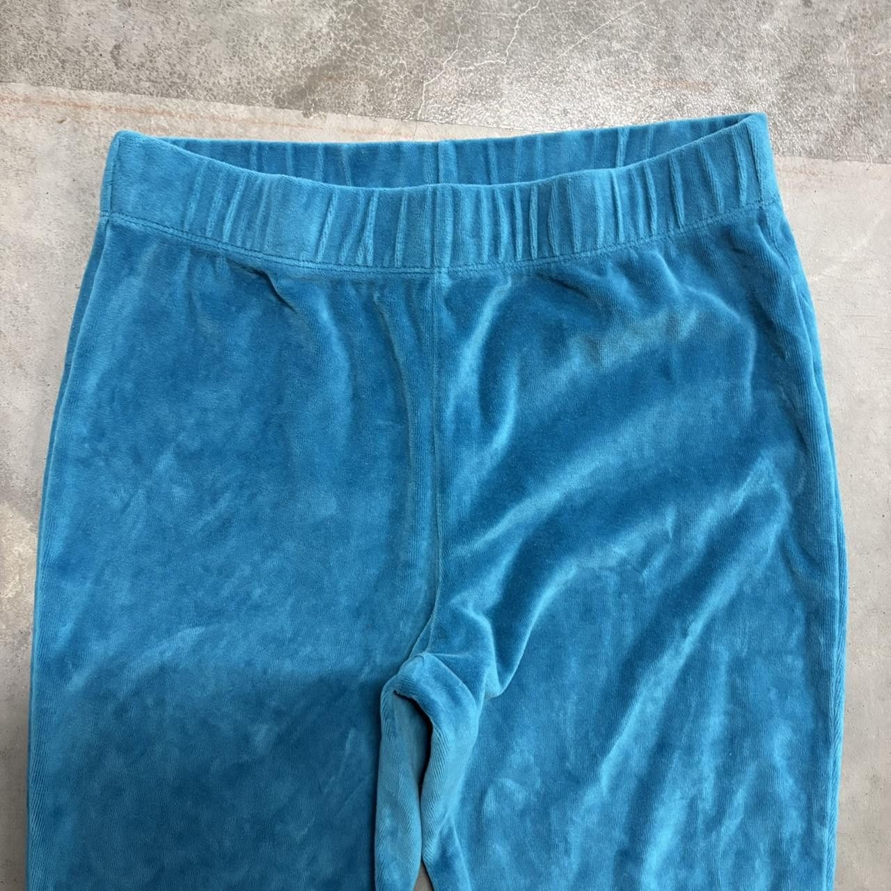 Japanese Brand × Vintage Crazy Vintage Y2K/2000s Flared Blue Velvet Streetwear Loungewear Sweatpants! Size US 30 / EU 46 - 2 Thumbnail