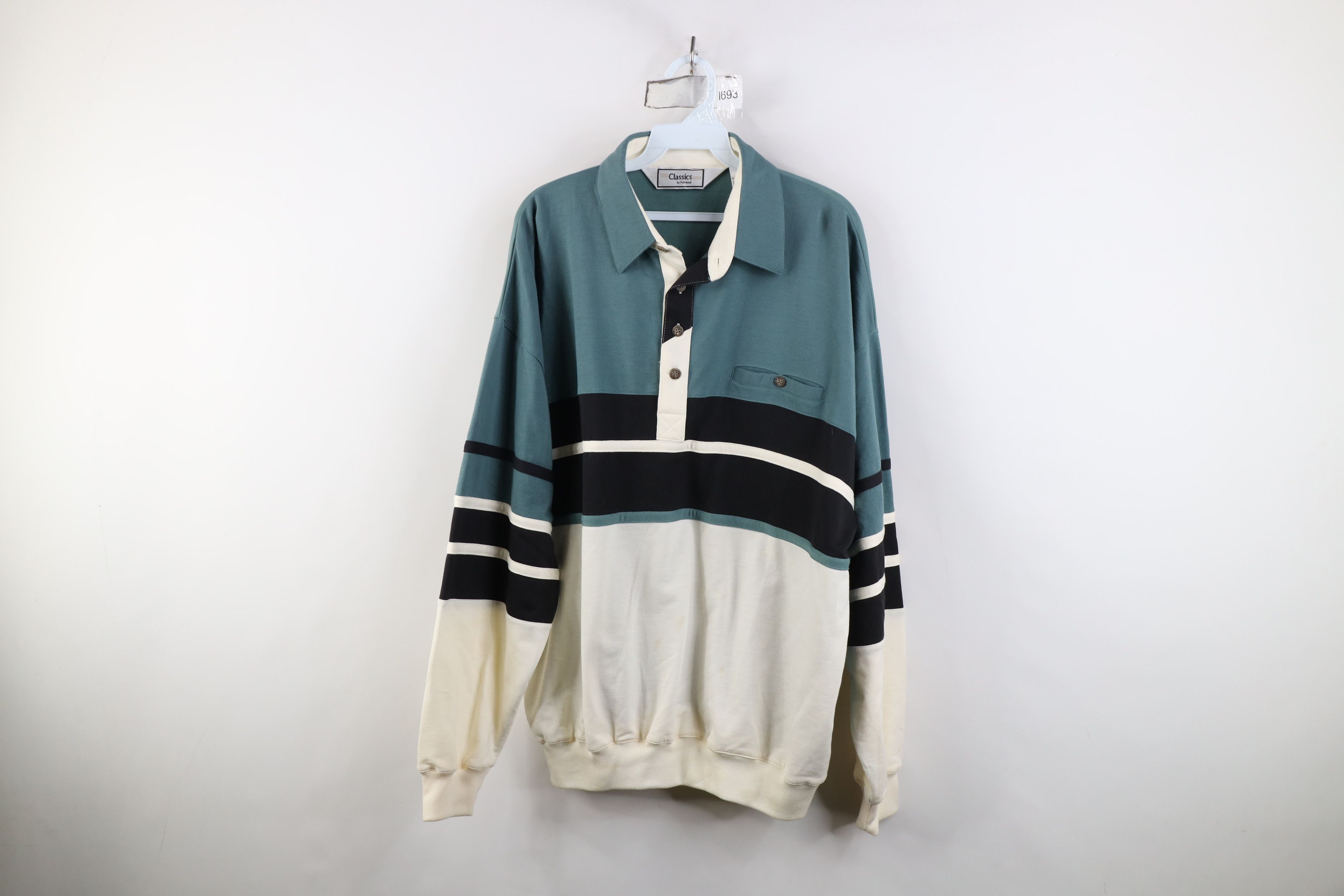 Vintage Vintage 90s Streetwear Block Pullover Long Sleeve Rugby Polo Size US XL / EU 56 / 4 - 1 Thumbnail