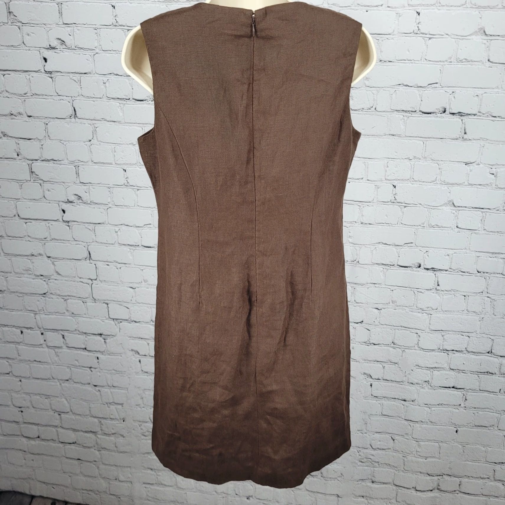 Talbots Talbots Brown 100% Linen Sleeveless Sheath Dress 6P Knit? No Size M / US 6-8 / IT 42-44 - 2 Thumbnail