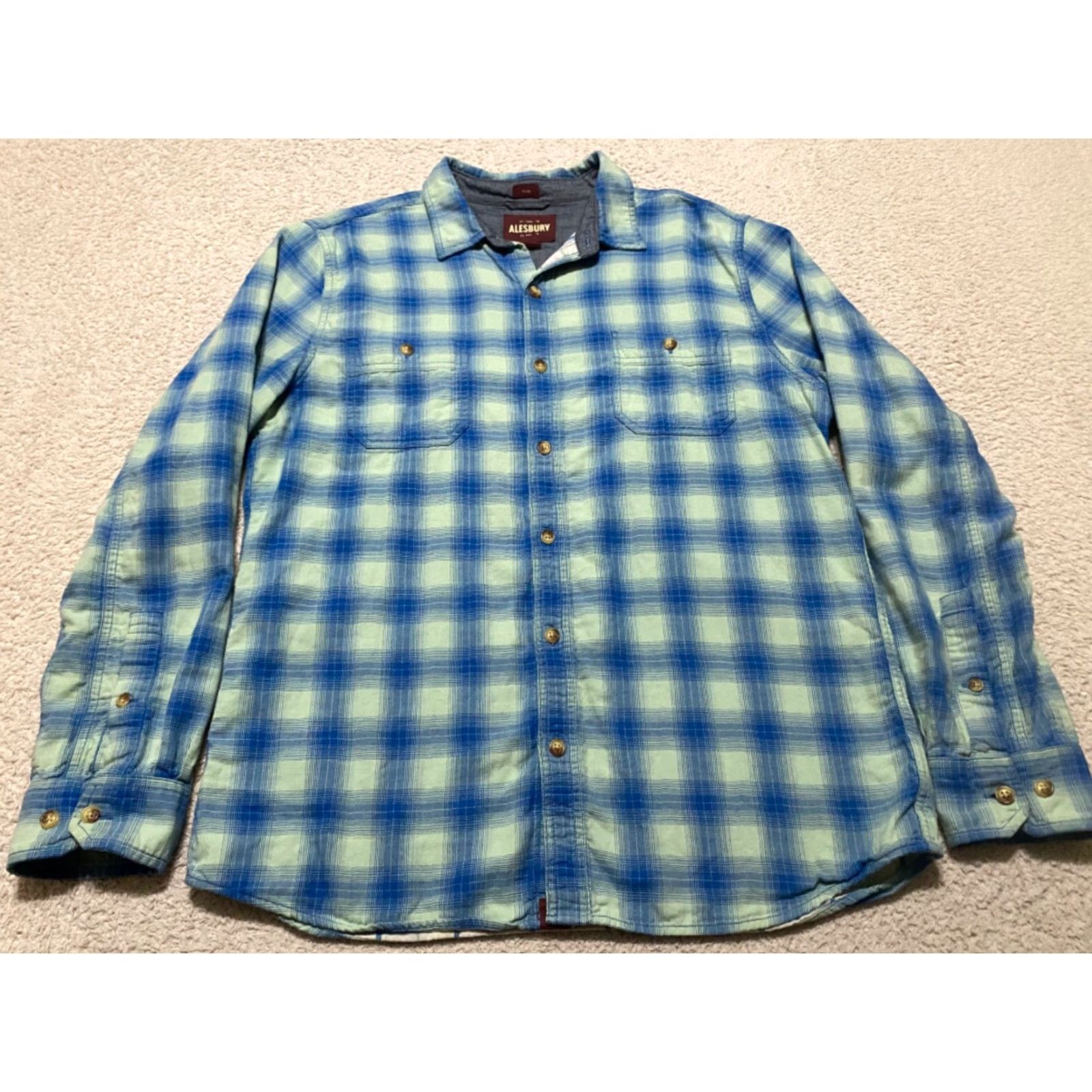 Vintage Alesbury Mens Large Shirt Blue Plaid Long Sleeve Button-Front 100% Cotton Slim Size US L / EU 52-54 / 3 - 3 Thumbnail