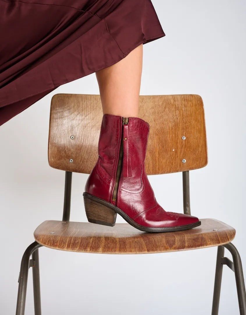 A.S.98 A.S.98 Design Charlie Red Leather Zip Ankle Western Boots Size US 9 / IT 39 - 3 Thumbnail