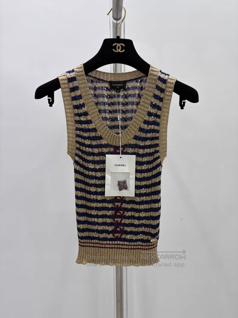 Chanel Chanel Gold thread knitted striped vest Size XXS / US 00 / IT 34 - 1 Thumbnail
