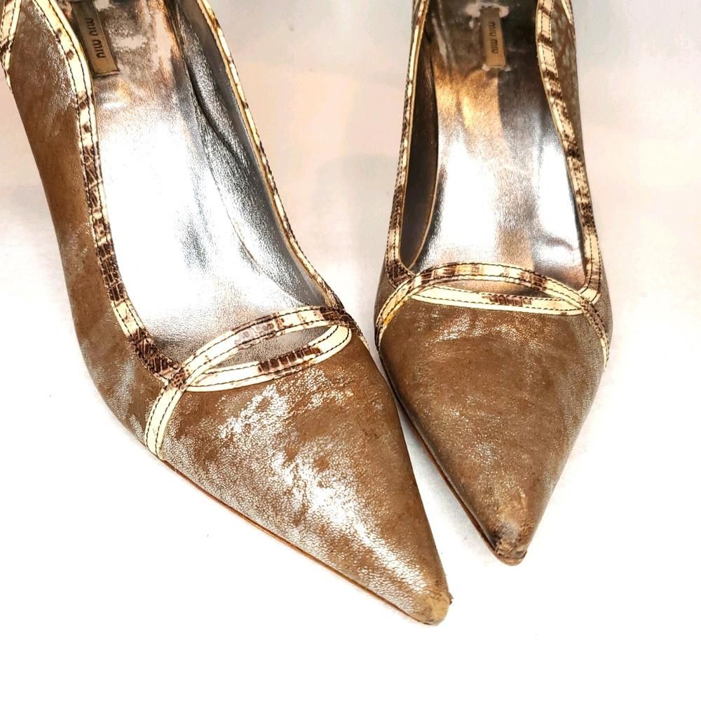 Miu Miu Miu Miu Distressed Leather Size 7.5 Heels Size US 7.5 / IT 37.5 - 5 Thumbnail