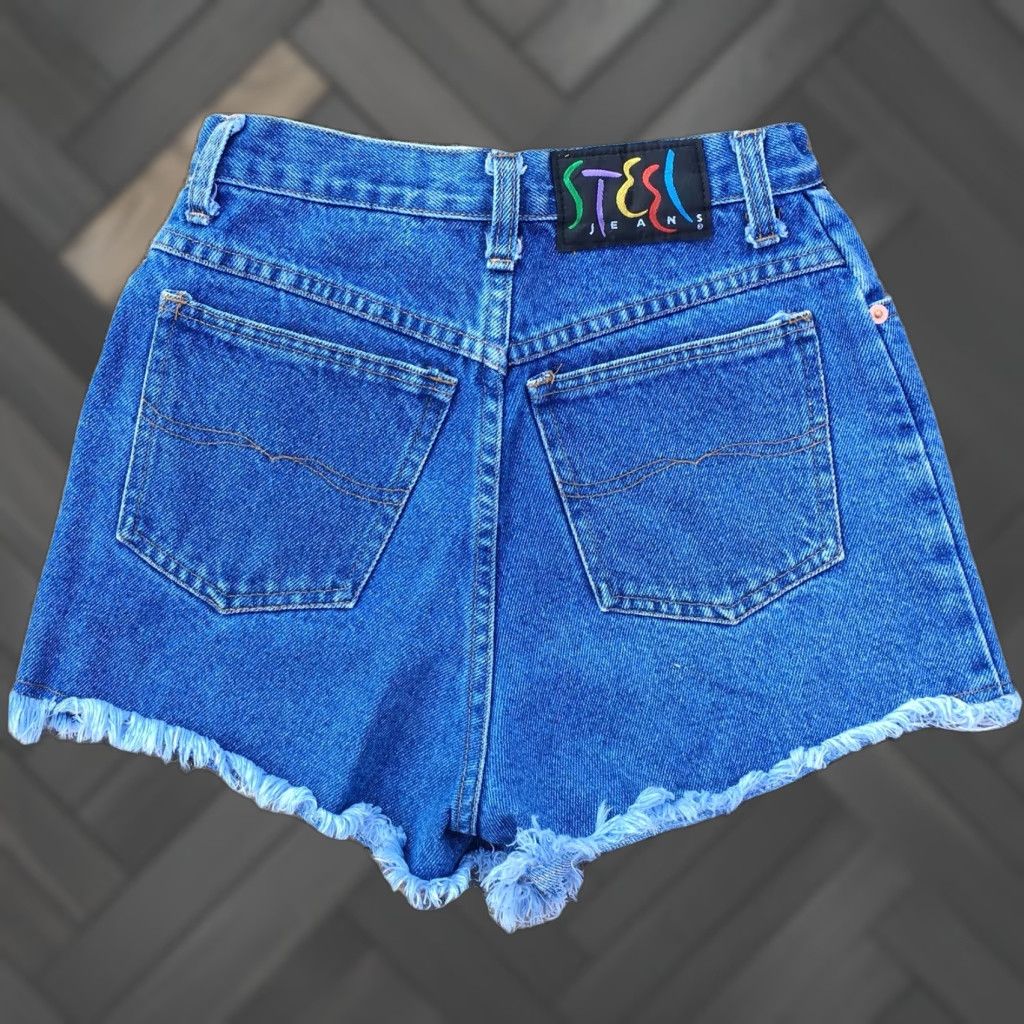 Vintage VINTAGE Steel Jeans High Waist Denim Shorts 7 25 in USA 80s 90s Jorts Blue Denim Grunge Womens Size 28" / US 6 / IT 42 - 1 Thumbnail