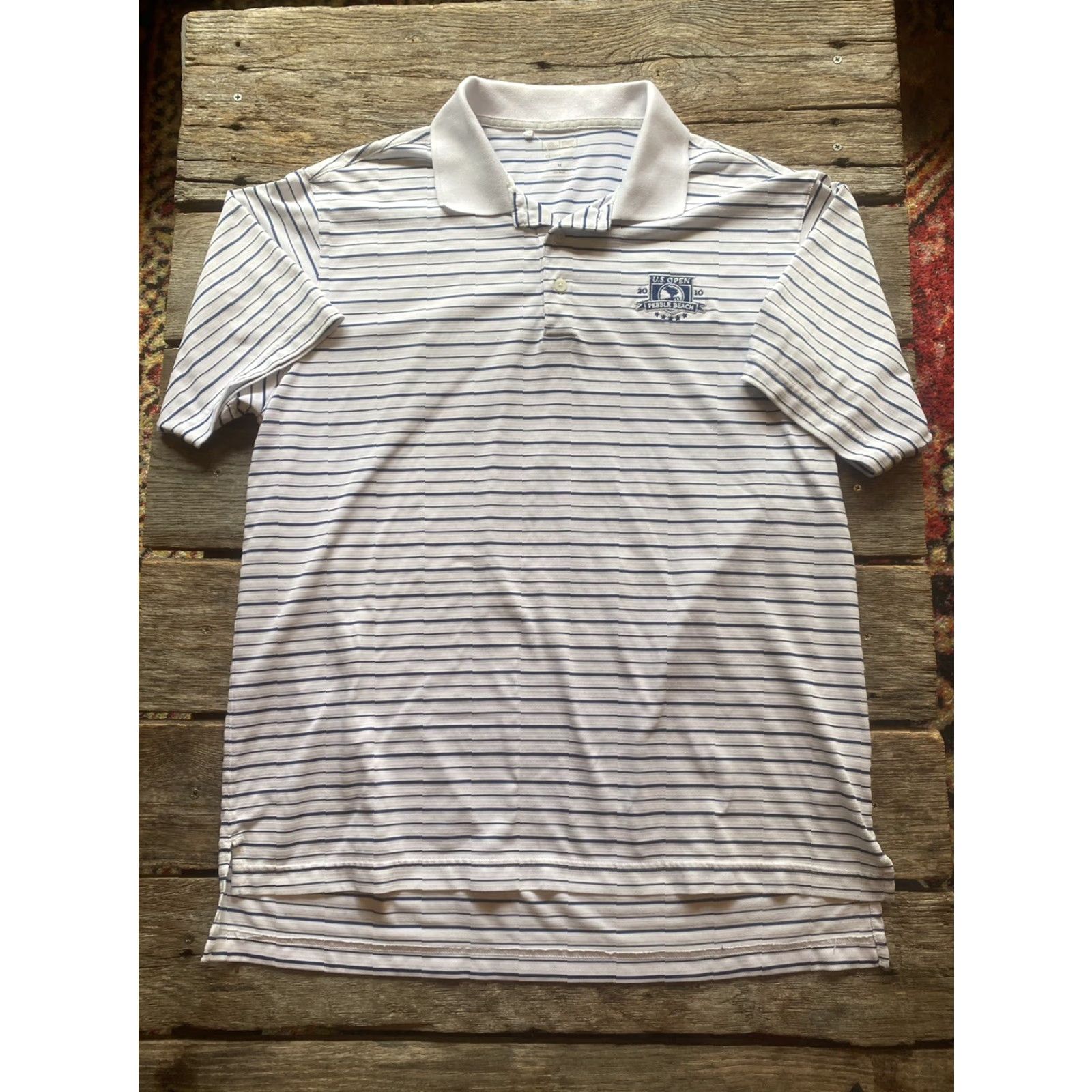 Adidas Adidas Climalite Mens Medium Pebble Beach US Open Short Sleeve Sreiped Size US 31 - 2 Thumbnail
