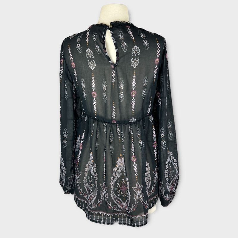 Macys Knox Rose | Boho Velvet Floral Embroidered Peasant Top | M Size M / US 6-8 / IT 42-44 - 4 Thumbnail