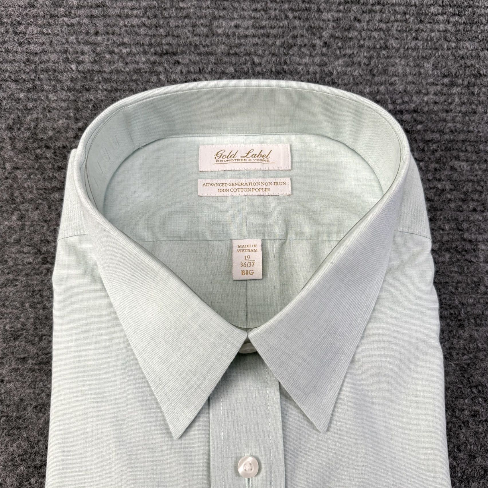 Roundtree & Yorke Gold Label Shirt Mens 19 36/37 Big Green Non Iron Long  Sleeve Dress Shirt Mens Big & Tall Green